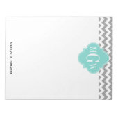 Gray Wht Chevron Aqua Quatrefoil 3 Monogram Notitieblok (Voorkant)