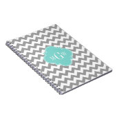 Gray Wht Chevron Aqua Quatrefoil 3 Monogram Notitieboek (Rechterzijde)