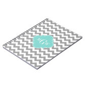 Gray Wht Chevron Aqua Quatrefoil 3 Monogram Notitieboek (Linkerzijde)