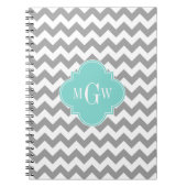 Gray Wht Chevron Aqua Quatrefoil 3 Monogram Notitieboek (Voorkant)