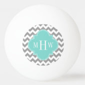 Gray Wht Chevron Aqua Quatrefoil 3 Monogram Pingpongbal (Achterkant)