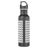 Gray Wht Chevron Aqua Quatrefoil Monogram Waterfles (Achterkant)
