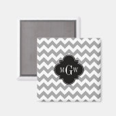 Gray Wht Chevron Black Quatrefoil 3 Monogram Magneet (Voorkant / Achterkant)