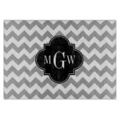 Gray Wht Chevron Black Quatrefoil 3 Monogram Snijplank (Voorkant)