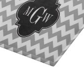 Gray Wht Chevron Black Quatrefoil 3 Monogram Snijplank (Hoek)