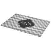 Gray Wht Chevron Black Quatrefoil 3 Monogram Snijplank (Hoek)