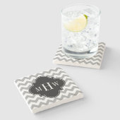 Gray Wht Chevron Black Quatrefoil 3 Monogram Stenen Onderzetter (Zijkant)