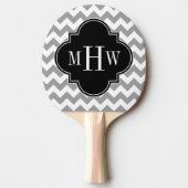 Gray Wht Chevron Black Quatrefoil 3 Monogram Tafeltennisbatje (Voorkant)
