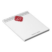 Gray Wht Chevron Cranberry Quatrefoil 3 Monogram Notitieblok (Schuin)