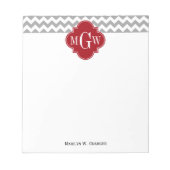 Gray Wht Chevron Cranberry Quatrefoil 3 Monogram Notitieblok (Voorkant)