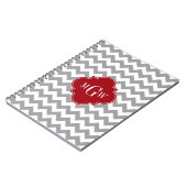 Gray Wht Chevron Cranberry Quatrefoil 3 Monogram Notitieboek (Linkerzijde)