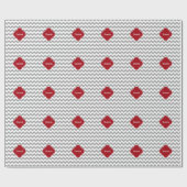 Gray Wht Chevron Cranberry Red Quatrefoil Monogram Cadeaupapier (Vlak)