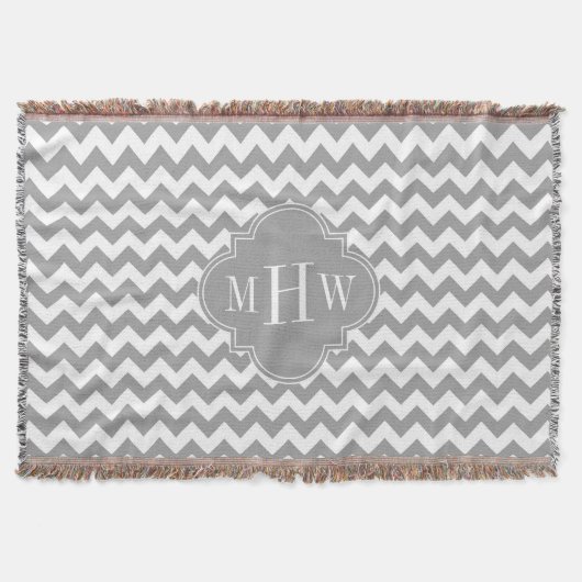 Gray Wht Chevron Dk Gray Quatrefoil 3 Monogram Deken (Voorkant)