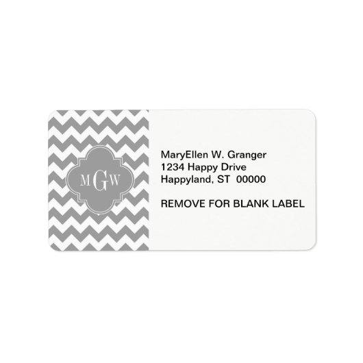 Gray Wht Chevron Dk Gray Quatrefoil 3 Monogram Etiket (Voorkant)