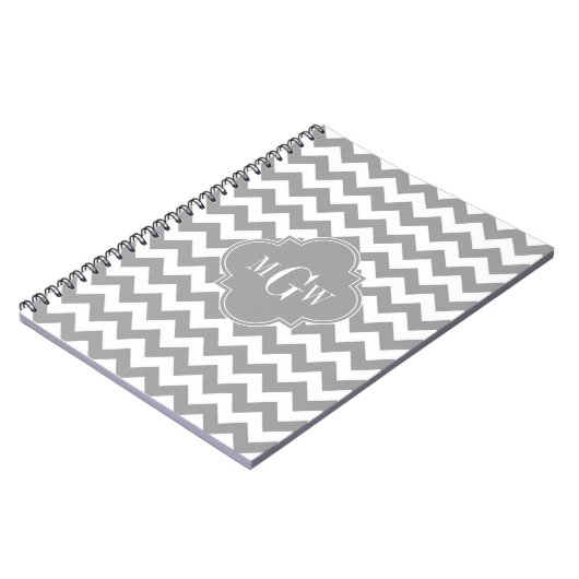 Gray Wht Chevron Dk Gray Quatrefoil 3 Monogram Notitieboek (Linkerzijde)