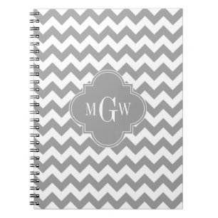 Gray Wht Chevron Dk Gray Quatrefoil 3 Monogram Notitieboek