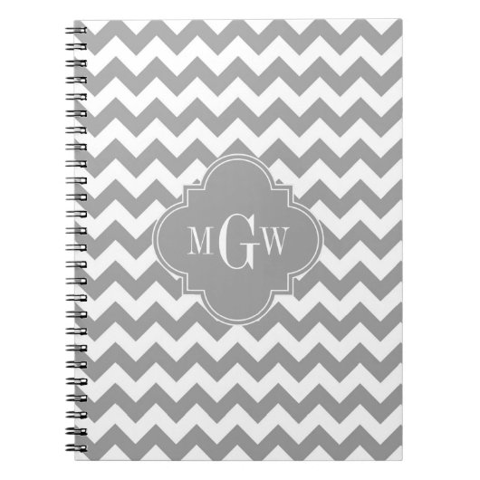 Gray Wht Chevron Dk Gray Quatrefoil 3 Monogram Notitieboek (Voorkant)