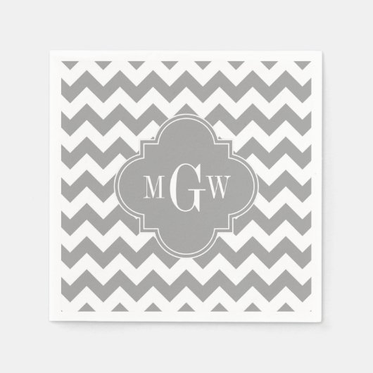 Gray Wht Chevron Dk Gray Quatrefoil 3 Monogram Servetten (Voorkant)