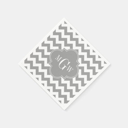 Gray Wht Chevron Dk Gray Quatrefoil 3 Monogram Servetten (Hoek)