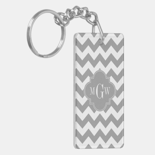 Gray Wht Chevron Dk Gray Quatrefoil 3 Monogram Sleutelhanger (Voorkant Links)