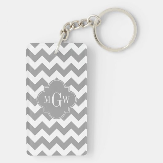 Gray Wht Chevron Dk Gray Quatrefoil 3 Monogram Sleutelhanger (achterkant)