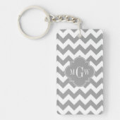 Gray Wht Chevron Dk Gray Quatrefoil 3 Monogram Sleutelhanger (Voorkant)
