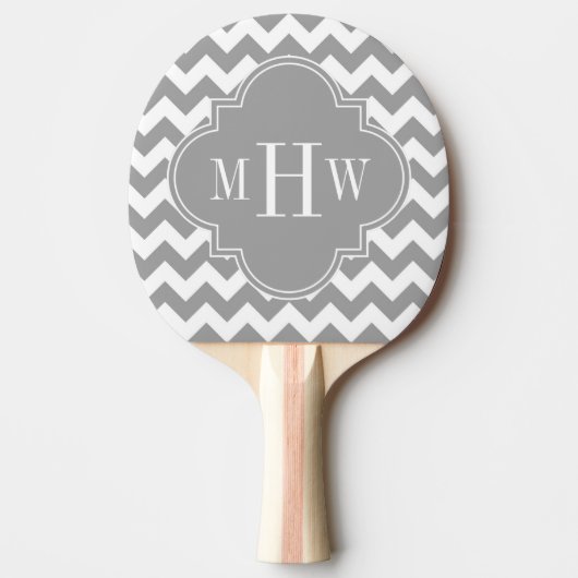 Gray Wht Chevron Dk Gray Quatrefoil 3 Monogram Tafeltennisbatje (Voorkant)