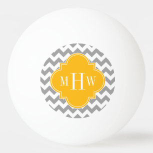 Gray Wht Chevron Goldenrod Quatrefoil 3 Monogram Pingpongbal