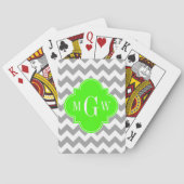 Gray Wht Chevron Limoen Quatrefoil 3 Monogram Pokerkaarten (Achterkant)