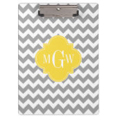 Gray Wht Chevron Pineapple Quatrefoil 3 Monogram Klembord (Voorkant)