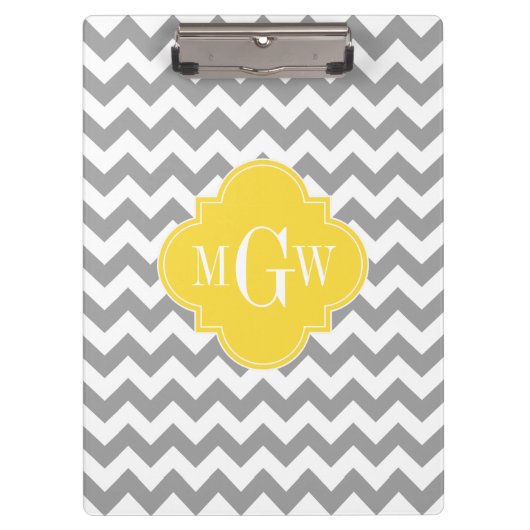 Gray Wht Chevron Pineapple Quatrefoil 3 Monogram Klembord (Voorkant)