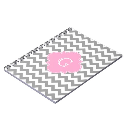 Gray Wht Chevron Pink Quatrefoil Monogram Notitieboek (Linkerzijde)