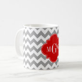 Gray Wht Chevron Red Quatrefoil 3 Monogram Koffiemok (Voorkant links)