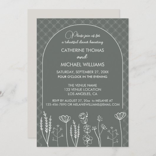 Gray Wildflower Bohemian Arch Wedding Kaart (Voorkant / Achterkant)