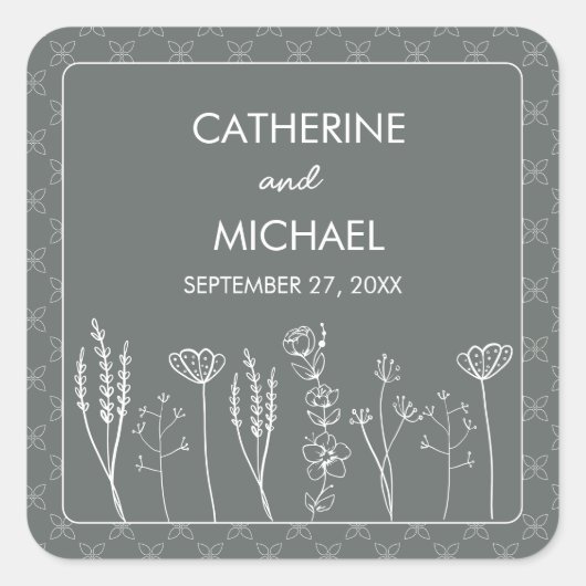 Gray Wildflower Bohemian Wedding Vierkante Sticker (Voorkant)