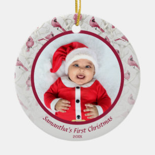 Gray Winter Cardinaal Baby Persoonlijke foto Keramisch Ornament