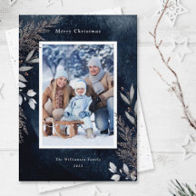 Gray Winter Foliage op Navy Blue Waterverf Foto