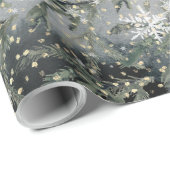 Gray Winter Spruce Tree Branch onder gouden sneeuw Cadeaupapier (Rol Hoek)
