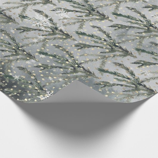 Gray Winter Spruce Tree Branch onder gouden sneeuw Cadeaupapier (Hoek)