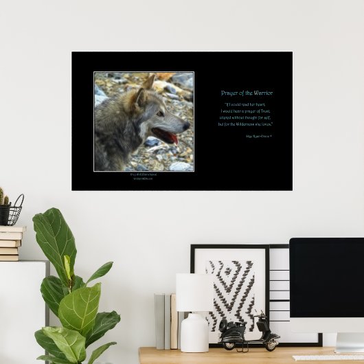 GRAY WOLF Art Poster & Wilderness Poem (Thuiskantoor)