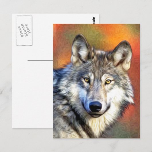 Gray Wolf Art schilderen Briefkaart (Voorkant / Achterkant)