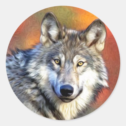 Gray Wolf Art schilderen Ronde Sticker (Voorkant)