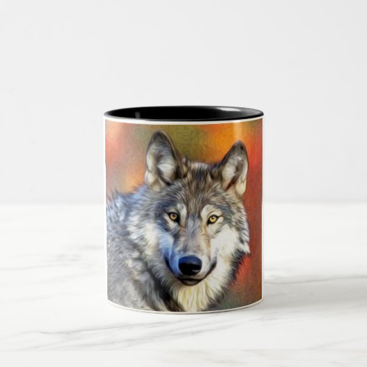 Gray Wolf Art schilderen Tweekleurige Koffiemok (Center)