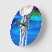 Gray Wolf & Aurora Moon Wildlife Art Clock Ronde Klok (Hoek)