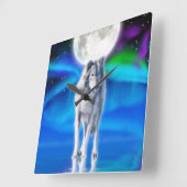 Gray Wolf & Aurora Moon Wildlife Art Clock Vierkante Klok (Hoek)