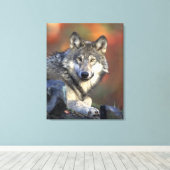 Gray Wolf Autumn Canvas Afdrukken (Insitu (Houten vloer))