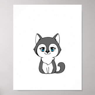 Gray Wolf Chibi Style Poster