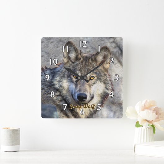 Gray Wolf Dignity Vierkante Klok (Huis)