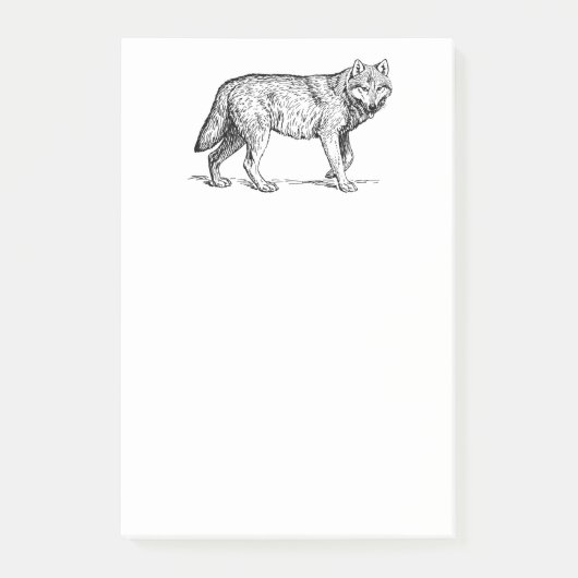 Gray Wolf Elegant Ink Tekening Post-it® Notes (Voorkant)