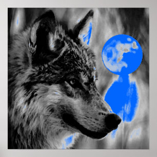Gray Wolf en Moon Poster